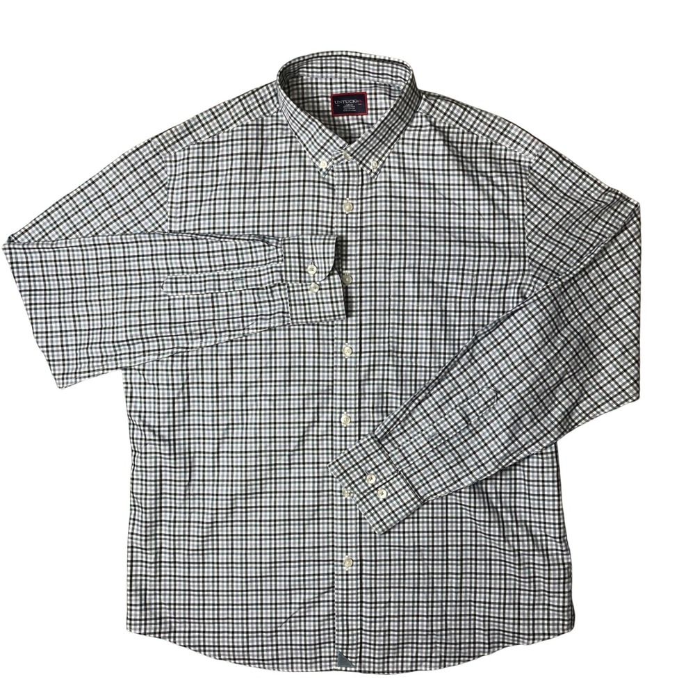 UNTUCKit Button Down Shirt Mens Large Blue White Gingham Plaid Wrinkle Free - Picture 3 of 9